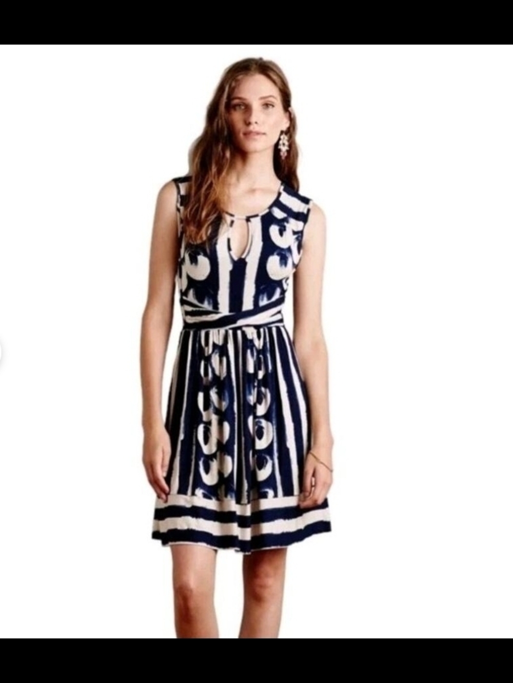 Maeve Navy and White Sleeveless Printed Mini Dress